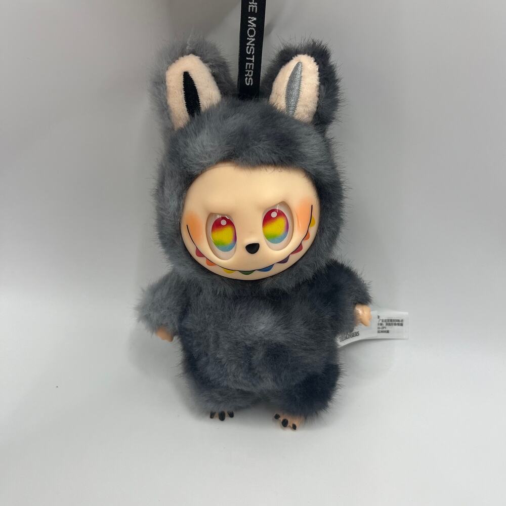 Labubu Catch Me If You Can Series Plush Doll Bag Charm Keychain Charcoal Grey